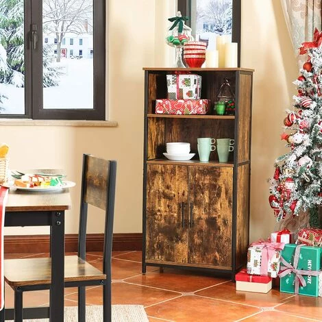 VASAGLE Meuble De Rangement, Armoire, Placard, Bibliothèque, 2 Compartiments Ouvert Et 1 Compartiment Fermé à Double Porte, Structure En Acier, Pour Salon, Cuisine, Marron Rustique Et Noir Par SONGMICS LSC65BX - Marron Rustique Et Noir 3 VASAGLE Meuble De Rangement, Armoire, Placard, Bibliothèque, 2 Compartiments Ouvert Et 1 Compartiment Fermé à Double Porte, Structure En Acier, Pour Salon, Cuisine, Marron Rustique Et Noir Par SONGMICS LSC65BX - Marron Rustique Et Noir – Image 3