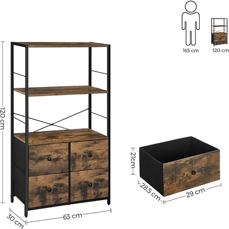 SONGMICS Meuble De Rangement, Bibliothèque, Avec Étagères Et Tiroirs, Style Industriel, Pour Salon, Bureau, Chambre, Marron Rustique Et Noir LGS044B02 - Grège Et Noir 5 SONGMICS Meuble De Rangement, Bibliothèque, Avec Étagères Et Tiroirs, Style Industriel, Pour Salon, Bureau, Chambre, Marron Rustique Et Noir LGS044B02 - Grège Et Noir – Image 5