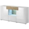 PRICE FACTORY Buffet 160cm Collection OHIO. Coloris Blanc Et Chêne. LED Incluses - Blanc