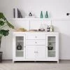 ASUPERMALL Buffet Avec Buffet En Grain De Bois Blanc Avec Porte En Verre Incrusté Deux Tiroirs Salon Salle à Manger