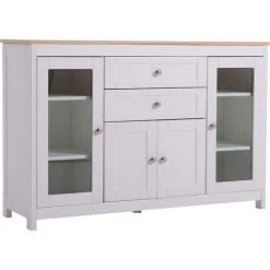 ASUPERMALL Buffet Avec Buffet En Grain De Bois Blanc Avec Porte En Verre Incrusté Deux Tiroirs Salon Salle à Manger -Buffet et enfilade Soldes 55568811 4