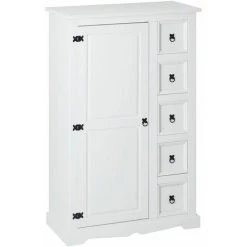 IDIMEX Buffet Chiffonnier Apothicaire TEQUILA Style Mexicain Avec 1 Portes Et 5 Tiroirs, En Pin Massif Lasuré Blanc - Blanc