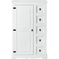 IDIMEX Buffet Chiffonnier Apothicaire TEQUILA Style Mexicain Avec 1 Portes Et 5 Tiroirs, En Pin Massif Lasuré Blanc - Blanc -Buffet et enfilade Soldes 55660460 3