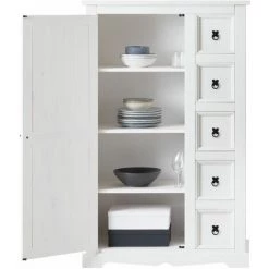 IDIMEX Buffet Chiffonnier Apothicaire TEQUILA Style Mexicain Avec 1 Portes Et 5 Tiroirs, En Pin Massif Lasuré Blanc - Blanc -Buffet et enfilade Soldes 55660460 4