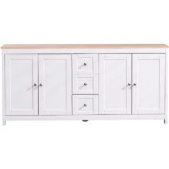 AZKOEESY Buffet En Grain De Bois Avec Quatre Portes Et Trois Tiroirs Pour Salon, Salle à Manger, Blanc