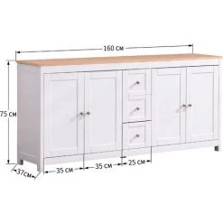 AZKOEESY Buffet En Grain De Bois Avec Quatre Portes Et Trois Tiroirs Pour Salon, Salle à Manger, Blanc -Buffet et enfilade Soldes 55848001 5