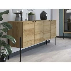 VENTE-UNIQUE.COM Buffet Industriel MEMPHIS - 4 Portes - Coloris : Chêne Et Noir - Naturel Clair -Buffet et enfilade Soldes 55881328 2