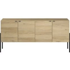 VENTE-UNIQUE.COM Buffet Industriel MEMPHIS - 4 Portes - Coloris : Chêne Et Noir - Naturel Clair -Buffet et enfilade Soldes 55881328 3