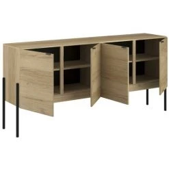 VENTE-UNIQUE.COM Buffet Industriel MEMPHIS - 4 Portes - Coloris : Chêne Et Noir - Naturel Clair -Buffet et enfilade Soldes 55881328 5
