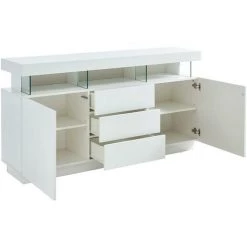 VENTE-UNIQUE.COM Buffet FABIO - MDF Laqué Blanc - LEDs - 3 Tiroirs & 2 Portes - Blanc -Buffet et enfilade Soldes 55881369 2