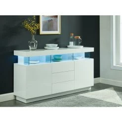 VENTE-UNIQUE.COM Buffet FABIO - MDF Laqué Blanc - LEDs - 3 Tiroirs & 2 Portes - Blanc -Buffet et enfilade Soldes 55881369 3