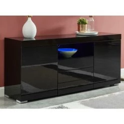 VENTE-UNIQUE.COM Buffet MERCURE - MDF Laqué Noir - LEDs - 2 Portes & 3 Tiroirs - Noir