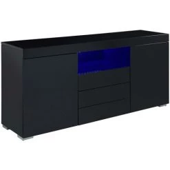 VENTE-UNIQUE.COM Buffet MERCURE - MDF Laqué Noir - LEDs - 2 Portes & 3 Tiroirs - Noir -Buffet et enfilade Soldes 55881370 3