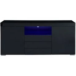 VENTE-UNIQUE.COM Buffet MERCURE - MDF Laqué Noir - LEDs - 2 Portes & 3 Tiroirs - Noir -Buffet et enfilade Soldes 55881370 5