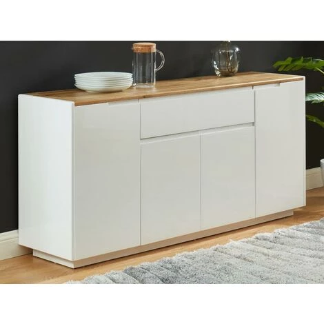 VENTE-UNIQUE.COM Buffet AMANI - 4 Portes & 1 Tiroir - MDF - Coloris: Blanc Laqué Et Chêne - Naturel Clair, Blanc 1 VENTE-UNIQUE.COM Buffet AMANI - 4 Portes & 1 Tiroir - MDF - Coloris: Blanc Laqué Et Chêne - Naturel Clair, Blanc