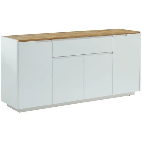 VENTE-UNIQUE.COM Buffet AMANI - 4 Portes & 1 Tiroir - MDF - Coloris: Blanc Laqué Et Chêne - Naturel Clair, Blanc 4 VENTE-UNIQUE.COM Buffet AMANI - 4 Portes & 1 Tiroir - MDF - Coloris: Blanc Laqué Et Chêne - Naturel Clair, Blanc – Image 4
