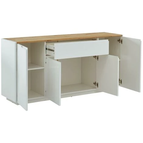VENTE-UNIQUE.COM Buffet AMANI - 4 Portes & 1 Tiroir - MDF - Coloris: Blanc Laqué Et Chêne - Naturel Clair, Blanc 5 VENTE-UNIQUE.COM Buffet AMANI - 4 Portes & 1 Tiroir - MDF - Coloris: Blanc Laqué Et Chêne - Naturel Clair, Blanc – Image 5
