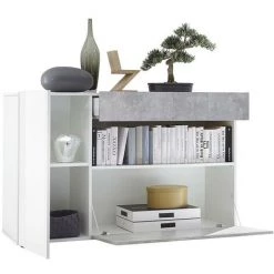VENTE-UNIQUE.COM Buffet ALTAIR - 2 Portes & 1 Tiroir - Coloris : Blanc Laqué Et Béton - Gris, Blanc -Buffet et enfilade Soldes 55881574 2