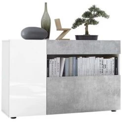 VENTE-UNIQUE.COM Buffet ALTAIR - 2 Portes & 1 Tiroir - Coloris : Blanc Laqué Et Béton - Gris, Blanc -Buffet et enfilade Soldes 55881574 3