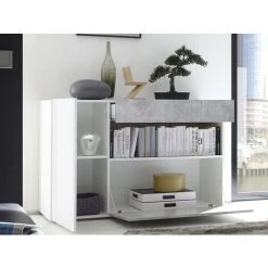VENTE-UNIQUE.COM Buffet ALTAIR - 2 Portes & 1 Tiroir - Coloris : Blanc Laqué Et Béton - Gris, Blanc -Buffet et enfilade Soldes 55881574 4