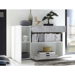 VENTE-UNIQUE.COM Buffet ALTAIR - 2 Portes & 1 Tiroir - Coloris : Blanc Laqué Et Béton - Gris, Blanc -Buffet et enfilade Soldes 55881574 5