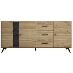 VENTE-UNIQUE.COM Buffet PORTLAND - 3 Tiroirs Et 3 Portes - Coloris : Chêne Et Noir - Naturel Clair -Buffet et enfilade Soldes 55881598 3