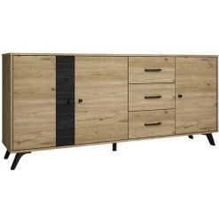 VENTE-UNIQUE.COM Buffet PORTLAND - 3 Tiroirs Et 3 Portes - Coloris : Chêne Et Noir - Naturel Clair -Buffet et enfilade Soldes 55881598 4