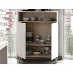 VENTE-UNIQUE.COM Buffet De Cuisine WAJDI - 2 Portes Et 1 Niche - Blanc Et Chêne - Naturel Clair, Blanc -Buffet et enfilade Soldes 55881654 3