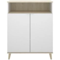VENTE-UNIQUE.COM Buffet De Cuisine WAJDI - 2 Portes Et 1 Niche - Blanc Et Chêne - Naturel Clair, Blanc -Buffet et enfilade Soldes 55881654 4