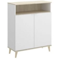 VENTE-UNIQUE.COM Buffet De Cuisine WAJDI - 2 Portes Et 1 Niche - Blanc Et Chêne - Naturel Clair, Blanc -Buffet et enfilade Soldes 55881654 5