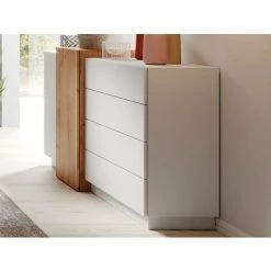 VENTE-UNIQUE.COM Buffet FRANCOLI - 4 Tiroirs Et 2 Portes - Blanc Et Chêne - Blanc -Buffet et enfilade Soldes 55881704 2