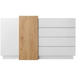 VENTE-UNIQUE.COM Buffet FRANCOLI - 4 Tiroirs Et 2 Portes - Blanc Et Chêne - Blanc -Buffet et enfilade Soldes 55881704 4
