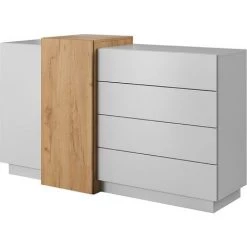 VENTE-UNIQUE.COM Buffet FRANCOLI - 4 Tiroirs Et 2 Portes - Blanc Et Chêne - Blanc -Buffet et enfilade Soldes 55881704 5