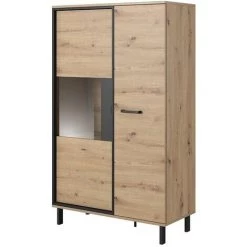 VENTE-UNIQUE.COM Buffet Haut BAYORI - 2 Portes - Avec LEDs - Chêne Et Anthracite - Naturel Clair -Buffet et enfilade Soldes 55881736 4