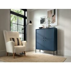 VENTE-UNIQUE.COM Buffet Haut - 4 Portes - Bleu - BOGDAN - Bleu Nuit