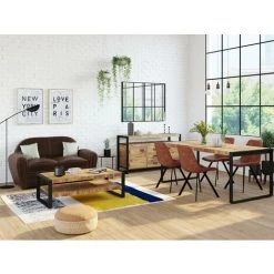 VENTE-UNIQUE.COM Buffet HARLEM - 2 Portes & 3 Tiroirs - Bois De Manguier & Métal - Naturel Clair -Buffet et enfilade Soldes 55881914 2