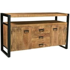 VENTE-UNIQUE.COM Buffet HARLEM - 2 Portes & 3 Tiroirs - Bois De Manguier & Métal - Naturel Clair -Buffet et enfilade Soldes 55881914 3