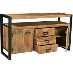 VENTE-UNIQUE.COM Buffet HARLEM - 2 Portes & 3 Tiroirs - Bois De Manguier & Métal - Naturel Clair -Buffet et enfilade Soldes 55881914 4