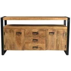 VENTE-UNIQUE.COM Buffet HARLEM - 2 Portes & 3 Tiroirs - Bois De Manguier & Métal - Naturel Clair -Buffet et enfilade Soldes 55881914 5