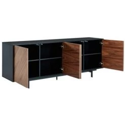 VENTE-UNIQUE.COM Buffet ISMAEL - 4 Portes - MDF Placage Noyer Et Métal Noir - Noir, Naturel Foncé -Buffet et enfilade Soldes 55881937 4