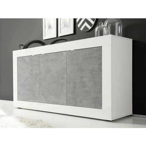 VENTE-UNIQUE.COM Buffet COMETE - 3 Portes - Blanc Laqué Et Béton - Gris, Blanc 1 VENTE-UNIQUE.COM Buffet COMETE - 3 Portes - Blanc Laqué Et Béton - Gris, Blanc