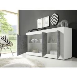VENTE-UNIQUE.COM Buffet COMETE - 3 Portes - Blanc Laqué Et Béton - Gris, Blanc 6 VENTE-UNIQUE.COM Buffet COMETE - 3 Portes - Blanc Laqué Et Béton - Gris, Blanc -Buffet et enfilade Soldes 55882108 2