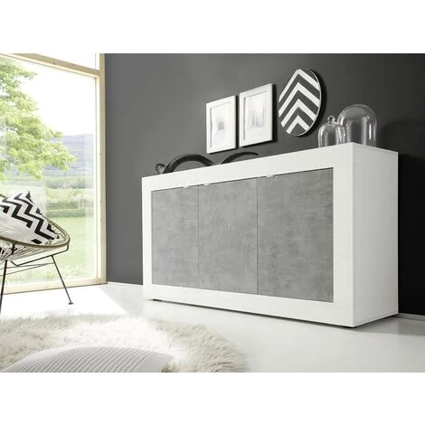 VENTE-UNIQUE.COM Buffet COMETE - 3 Portes - Blanc Laqué Et Béton - Gris, Blanc 3 VENTE-UNIQUE.COM Buffet COMETE - 3 Portes - Blanc Laqué Et Béton - Gris, Blanc – Image 3