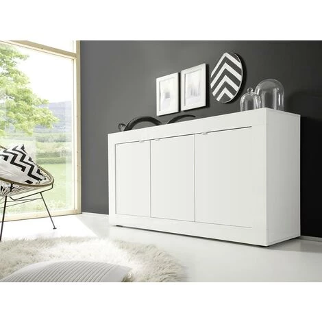 VENTE-UNIQUE.COM Buffet COMETE - 3 Portes - Blanc Laqué Et Béton - Gris, Blanc 5 VENTE-UNIQUE.COM Buffet COMETE - 3 Portes - Blanc Laqué Et Béton - Gris, Blanc – Image 5