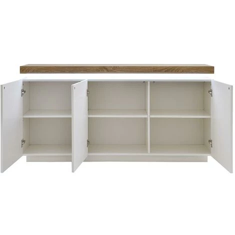 VENTE-UNIQUE.COM Buffet HALO II - 3 Portes - MDF Laqué - Avec LEDs - Blanc Et Chêne - Naturel Clair, Blanc 2 VENTE-UNIQUE.COM Buffet HALO II - 3 Portes - MDF Laqué - Avec LEDs - Blanc Et Chêne - Naturel Clair, Blanc – Image 2