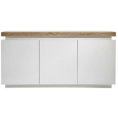 VENTE-UNIQUE.COM Buffet HALO II - 3 Portes - MDF Laqué - Avec LEDs - Blanc Et Chêne - Naturel Clair, Blanc 3 VENTE-UNIQUE.COM Buffet HALO II - 3 Portes - MDF Laqué - Avec LEDs - Blanc Et Chêne - Naturel Clair, Blanc – Image 3