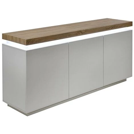 VENTE-UNIQUE.COM Buffet HALO II - 3 Portes - MDF Laqué - Avec LEDs - Blanc Et Chêne - Naturel Clair, Blanc 4 VENTE-UNIQUE.COM Buffet HALO II - 3 Portes - MDF Laqué - Avec LEDs - Blanc Et Chêne - Naturel Clair, Blanc – Image 4