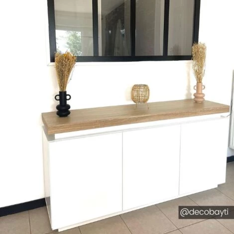 VENTE-UNIQUE.COM Buffet HALO II - 3 Portes - MDF Laqué - Avec LEDs - Blanc Et Chêne - Naturel Clair, Blanc 5 VENTE-UNIQUE.COM Buffet HALO II - 3 Portes - MDF Laqué - Avec LEDs - Blanc Et Chêne - Naturel Clair, Blanc – Image 5