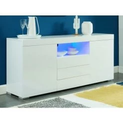 VENTE-UNIQUE.COM Buffet MERCURE - MDF Laqué Blanc - LEDs - 2 Portes & 3 Tiroirs - Blanc