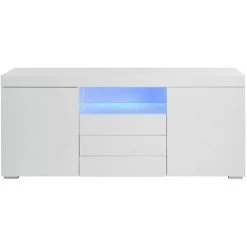 VENTE-UNIQUE.COM Buffet MERCURE - MDF Laqué Blanc - LEDs - 2 Portes & 3 Tiroirs - Blanc -Buffet et enfilade Soldes 55882754 5